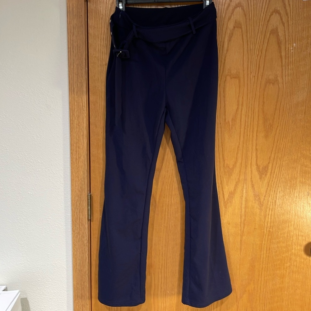 SHEIN Belted High Waisted Navy Flare Pants S/4